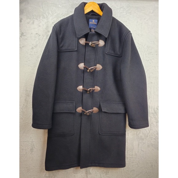 Brooks Brothers Duffle Coat Parka Men Medium Black Wool Blend Horn Toggle Button - Picture 1 of 11